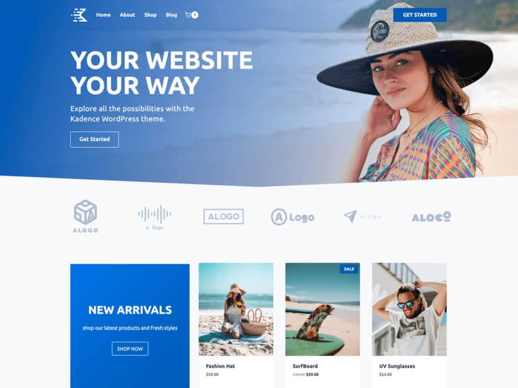 Kadence Website Image of a girl on the beach with the heading your website your way