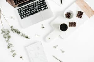 Your Blog online cover image with keyboard coffee and notebook