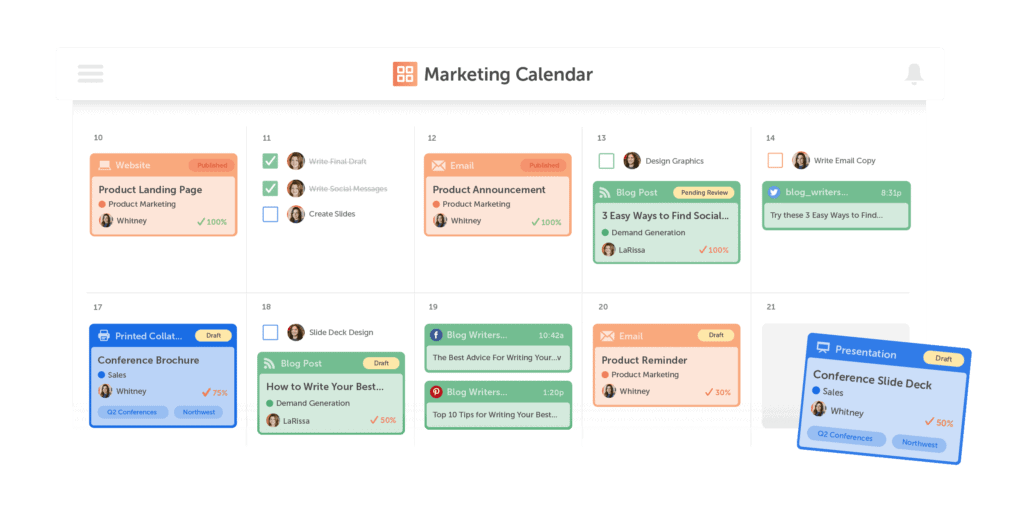 CoSchedule Marketing Calendar Layout