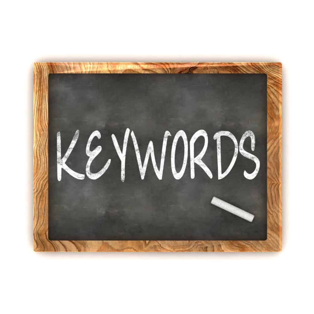 Keywords written on a blackboard